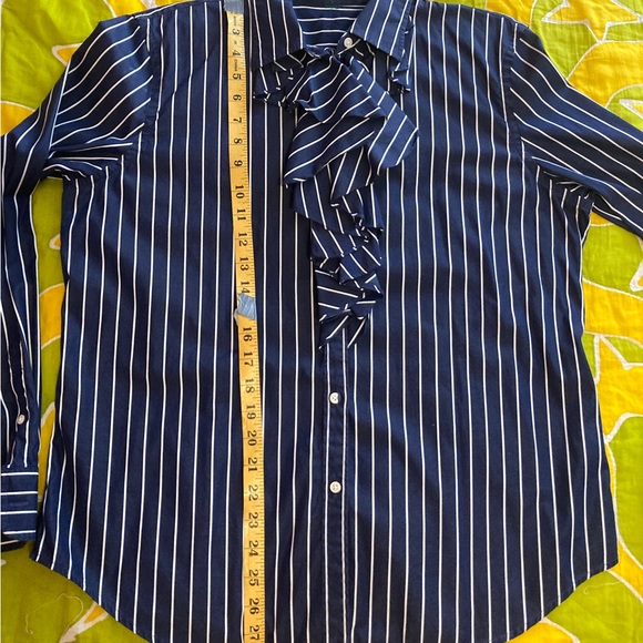 EUC Ralph Lauren Cotton Ruffle & Stripled Button Down Shirt, Size XL - Picture 8 of 10